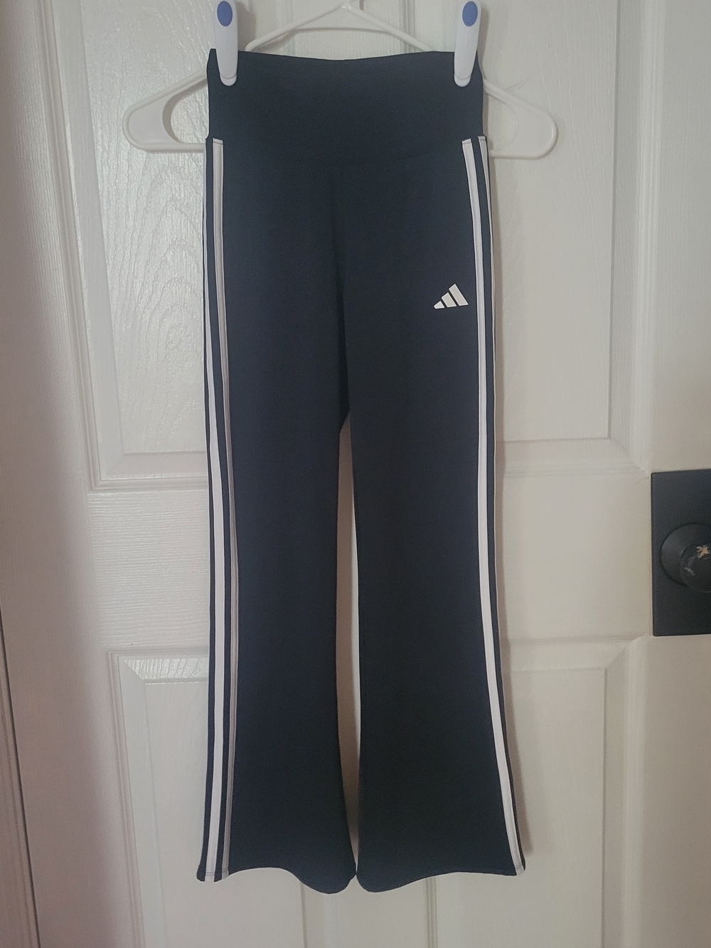 adidas Kids Black Flare Pants with White Side Stripes